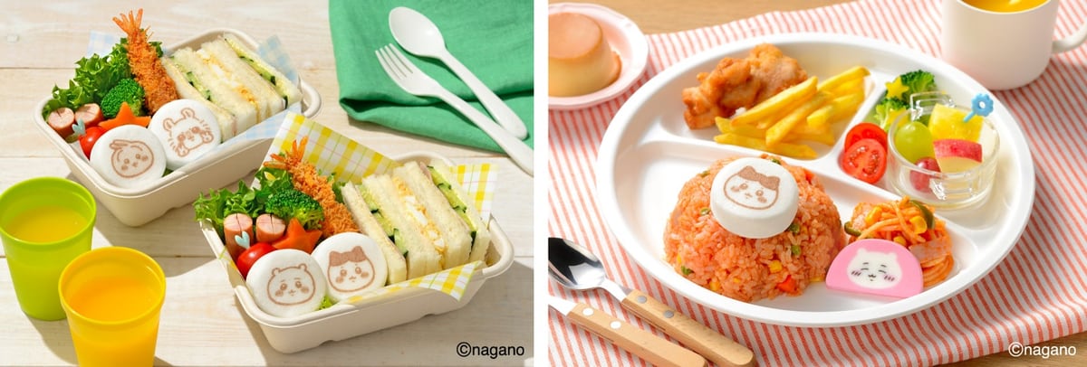 「ちいかわサンドはんぺん」をお弁当箱とお子さまプレートに盛り付けた写真