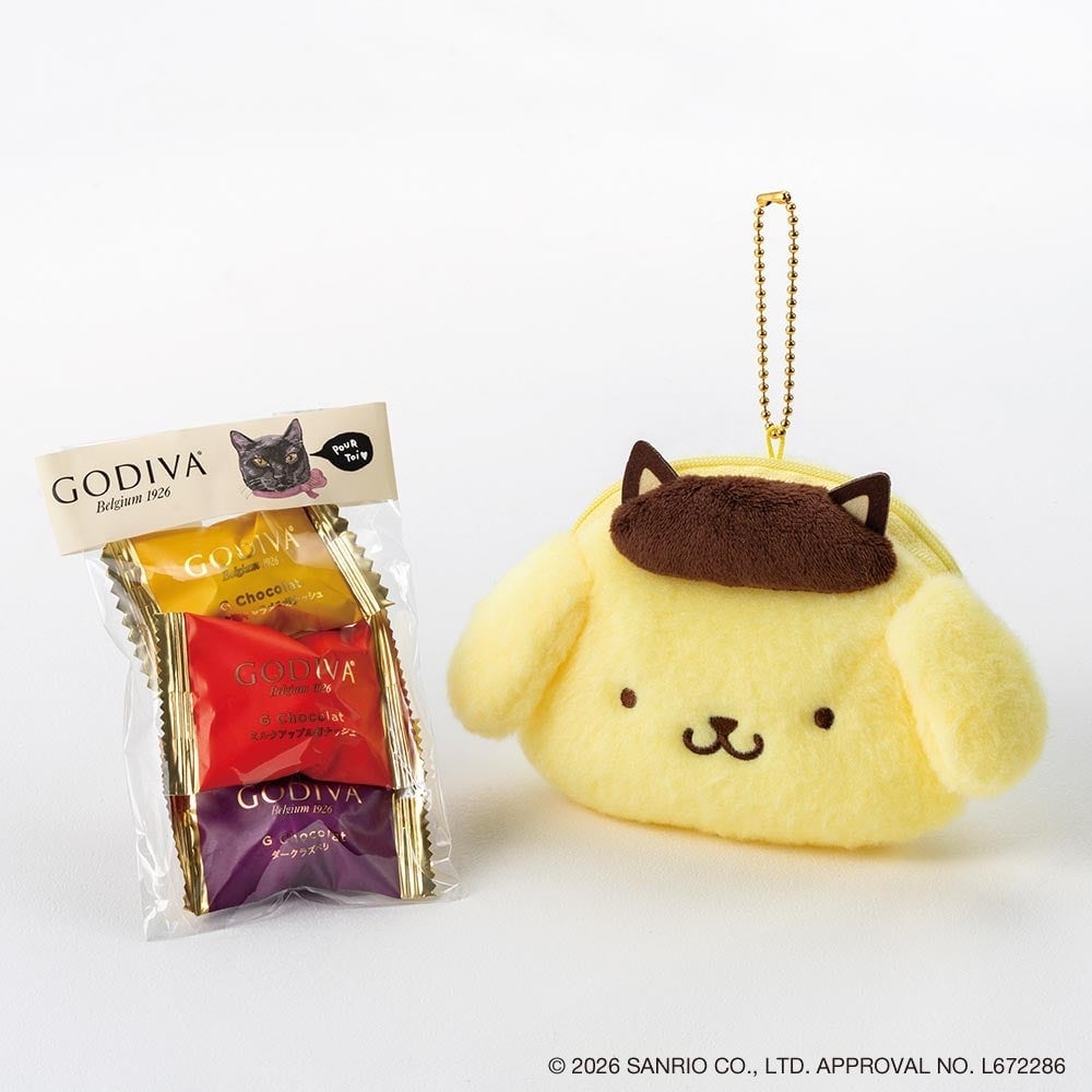 ポムポムプリンの顔の形をしたポーチとGショコラ3粒入