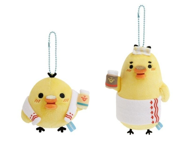 「キイロイトリ銭湯」のぶらさげぬいぐるみ2種