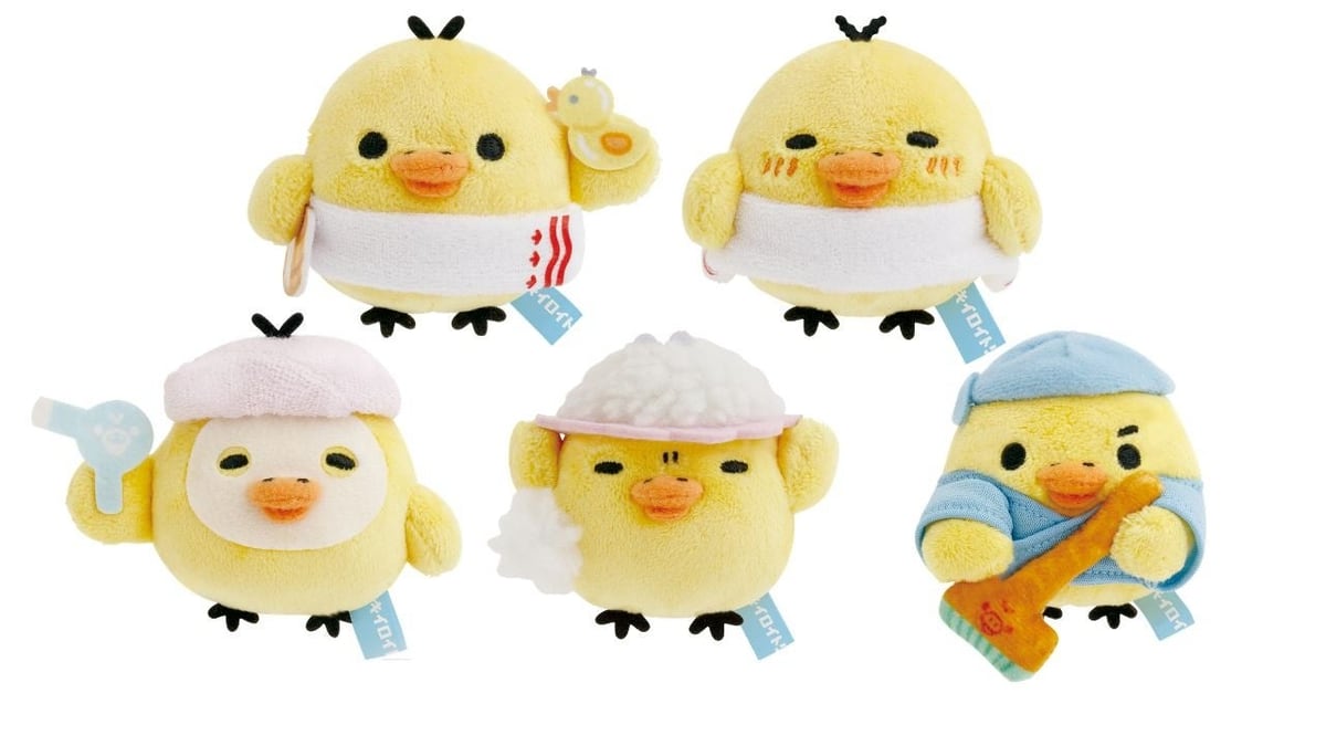 「キイロイトリ銭湯」のてのりぬいぐるみ5種