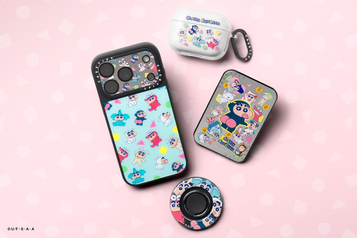 「クレヨンしんちゃん x CASETiFY」第2弾のスマホケース、イヤホンケース、モバイルバッテリー、グリップスタンド